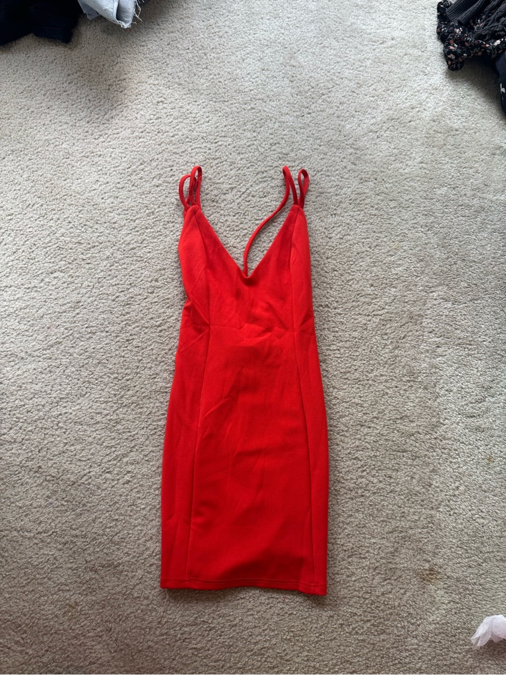 Hello Molly Red V-Neck Double-Strap Bodycon Mini Dress